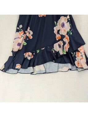 Navy floral, ruffle tank midi summer dress womens size large   D10